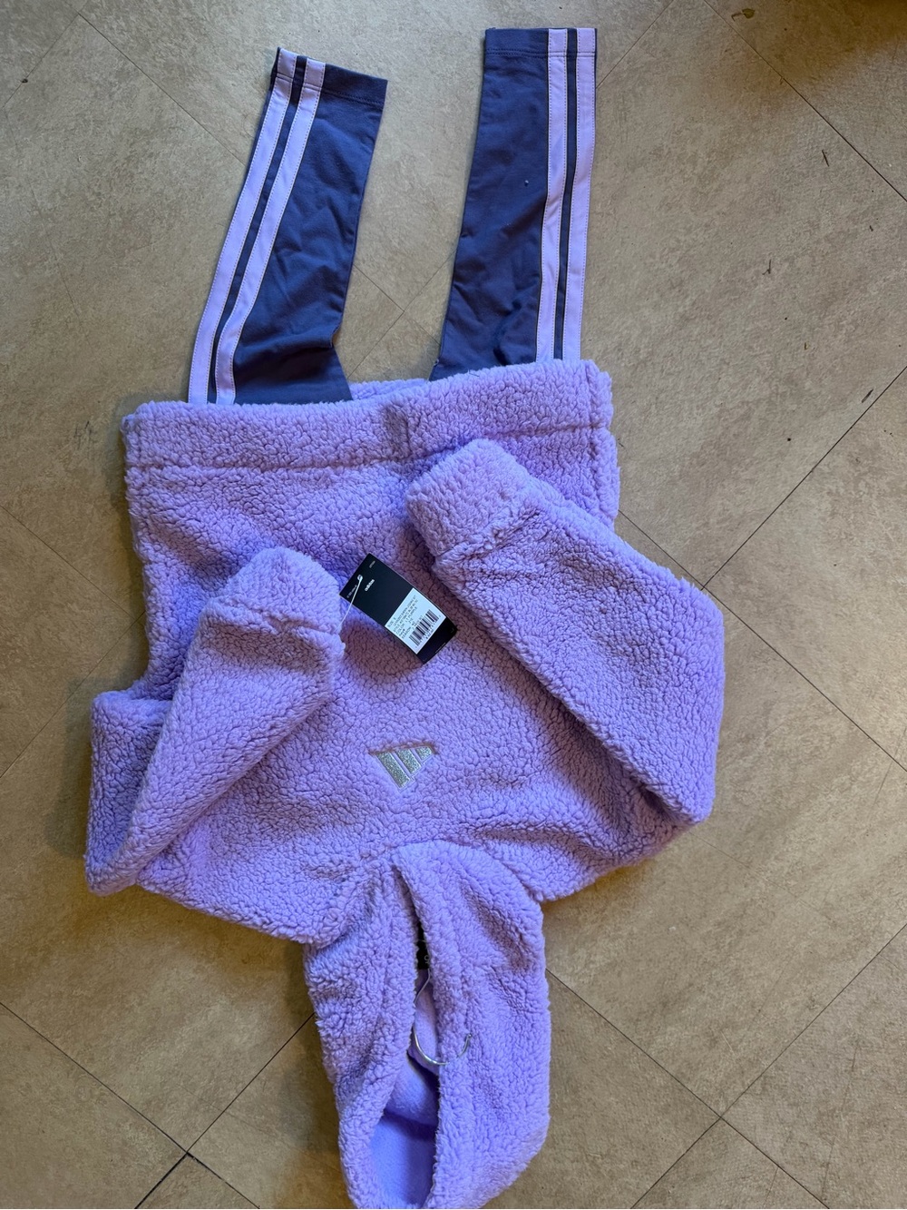 adidas Purple Sherpa Overalls with Navy Straps size 5
